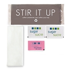 Amenity Services Stir It Up Recyclable Wrapped Condiment Package Double Sugar, Pink Sweetner, Single Napkin 500 Per Case Price Per Case